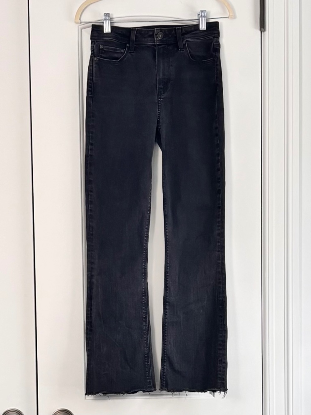 PAIGE Claudine Raw Hem High-Waist Ankle Flare Jeans, Wash "Slater," Size 26